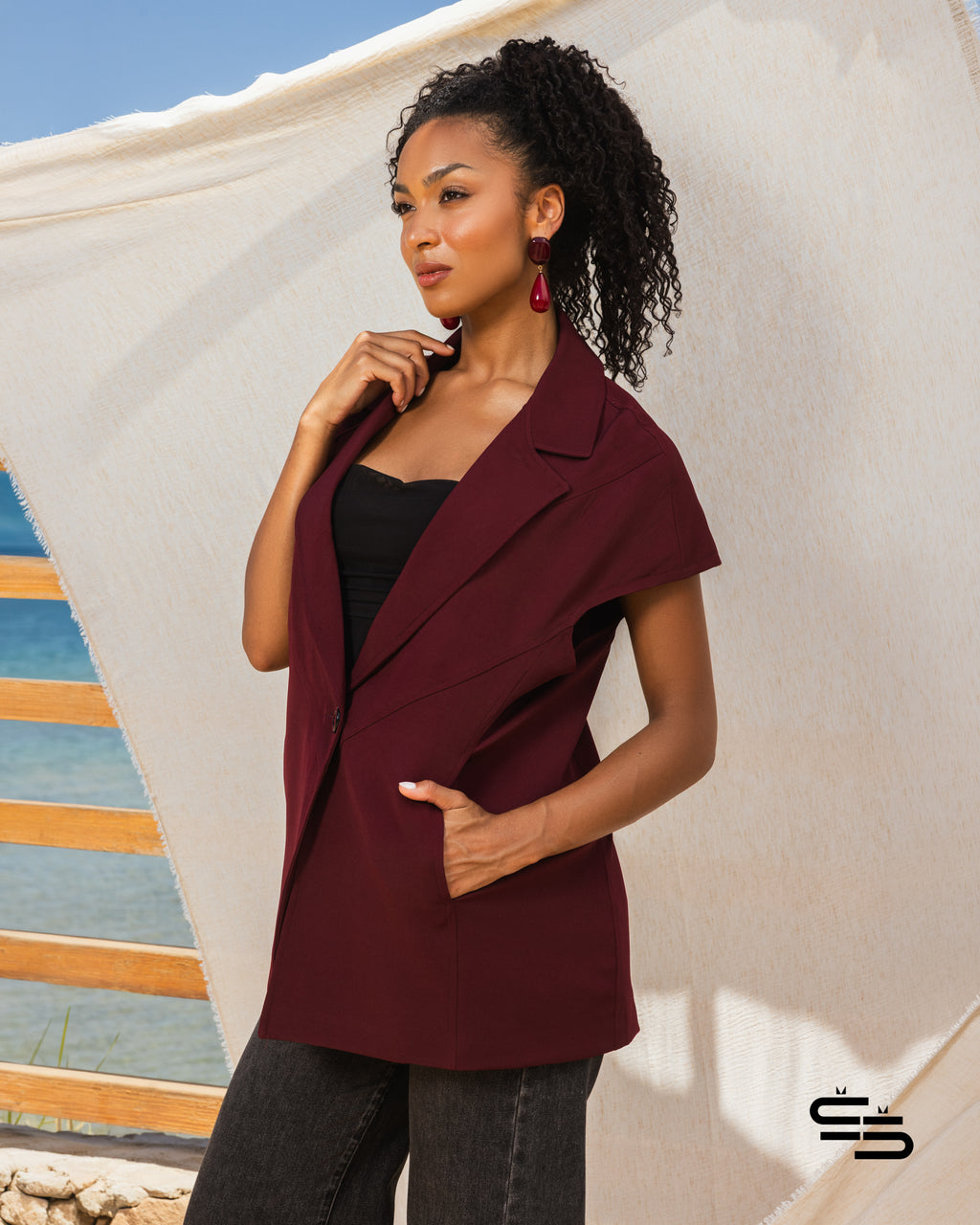 Hibiscus Vest in Burgundy