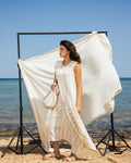 ⁠ ⁠Earthy Striped Oriental Lily Dress and Bag