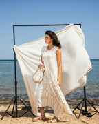 ⁠ ⁠Earthy Striped Oriental Lily Dress and Bag