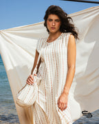 ⁠ ⁠Earthy Striped Oriental Lily Dress and Bag