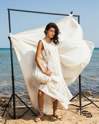 ⁠ ⁠Earthy Striped Oriental Lily Dress and Bag