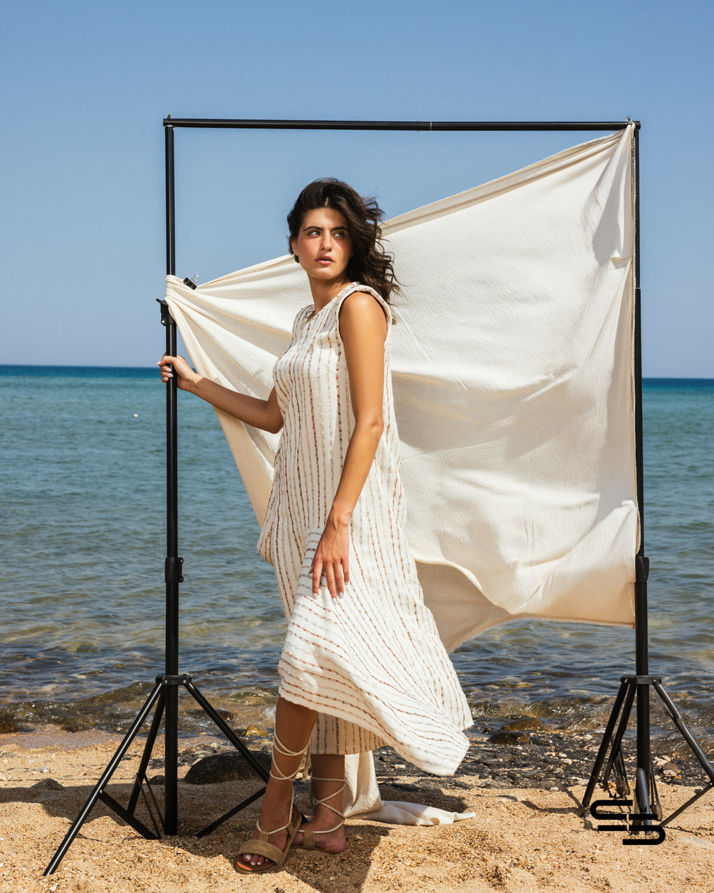 ⁠ ⁠Earthy Striped Oriental Lily Dress and Bag