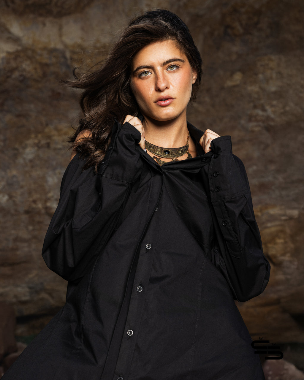 Wild Chicory Shirt Dress in Black