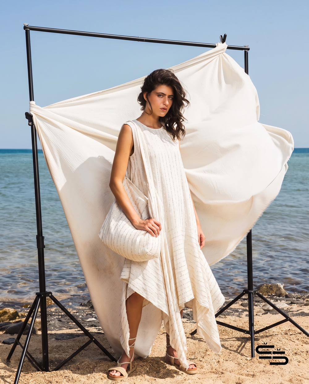 Silver Striped Oriental Lily Dress and Bag